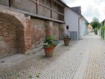 Mindelheim, Stadtmauer an der Imhofgasse mit Oberen Toren