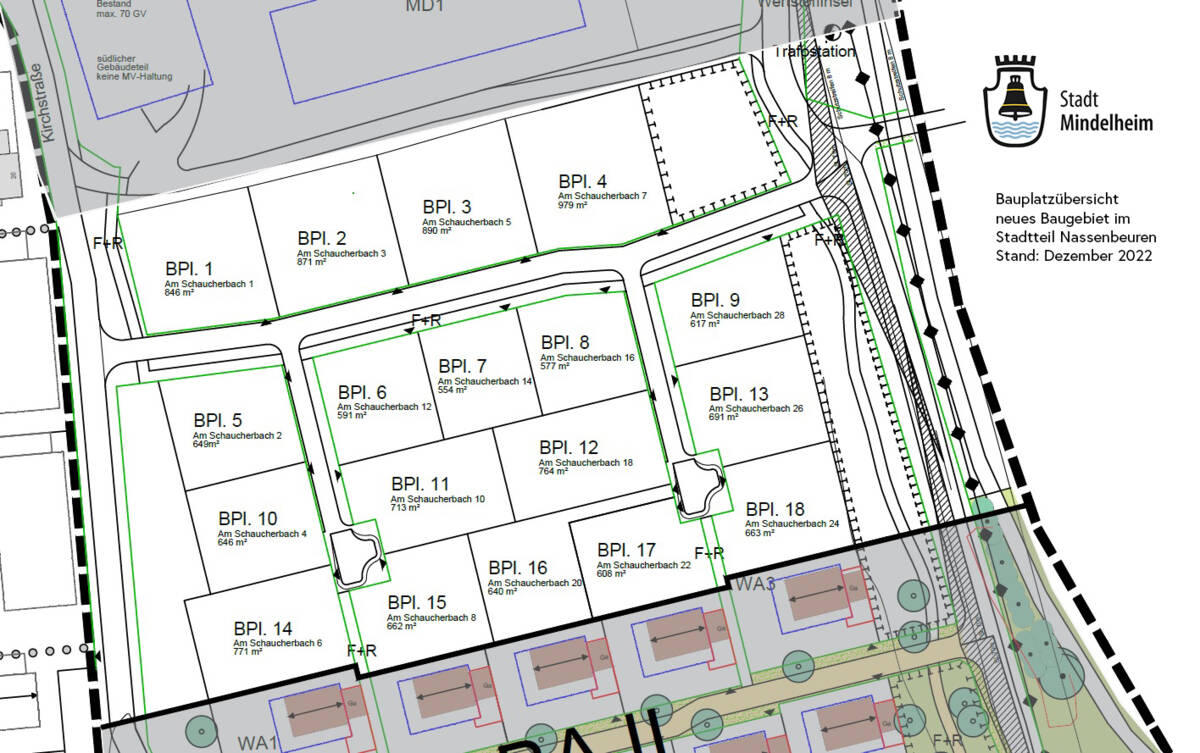 Bauplatzübersicht mit Nummerierung Neubaugebiet Stadtteil Nassenbeuren